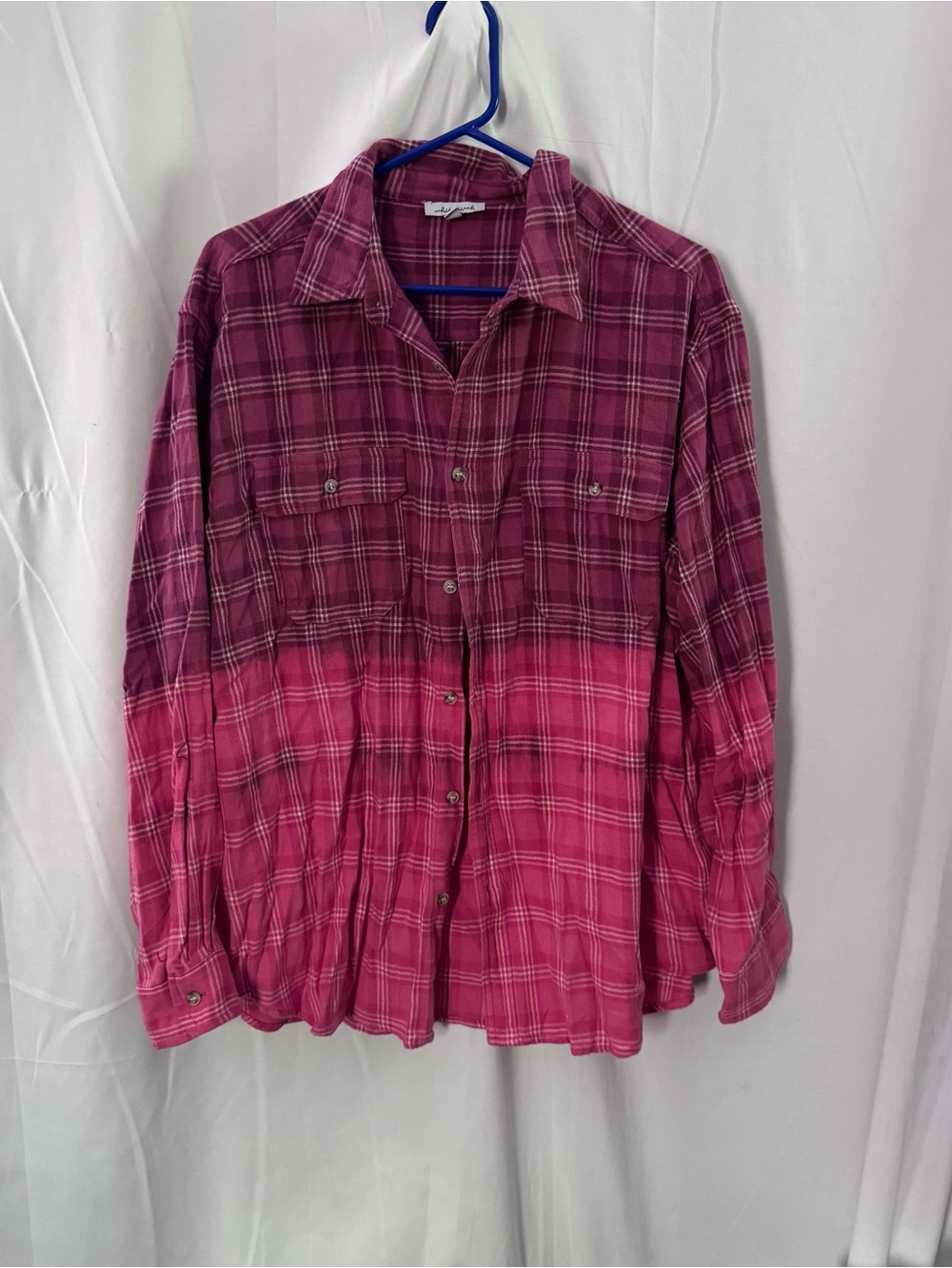 White Birch Women’s Ombre Plaid Flannel Button-Up Shirt in Burgundy/Pinky SizeXL